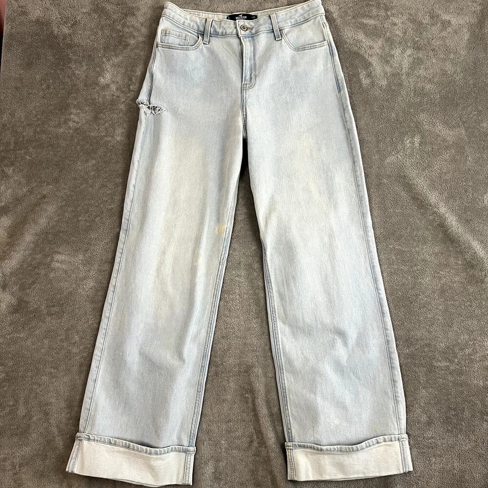 Hollister High Rise Baggy Jeans‎ Womens 9R Light Wash Patina Distressed